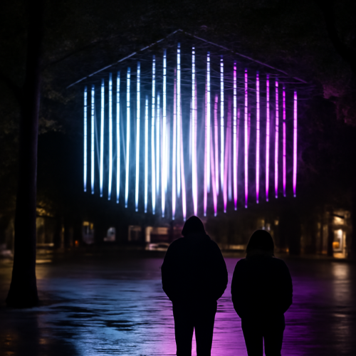 Installation de light art dans un espace urbain