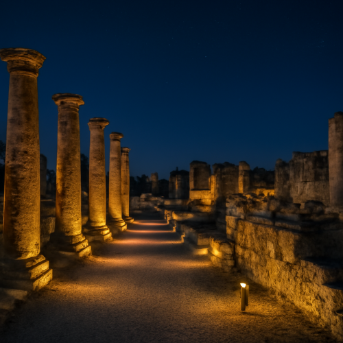 Site patrimonial mis en lumière la nuit